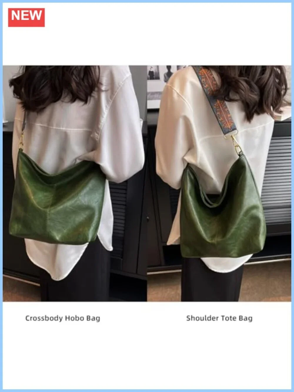 Women's Hobo Crossbody Bag Vegan Leather Shoulder Tote Handbag Guitar Strap